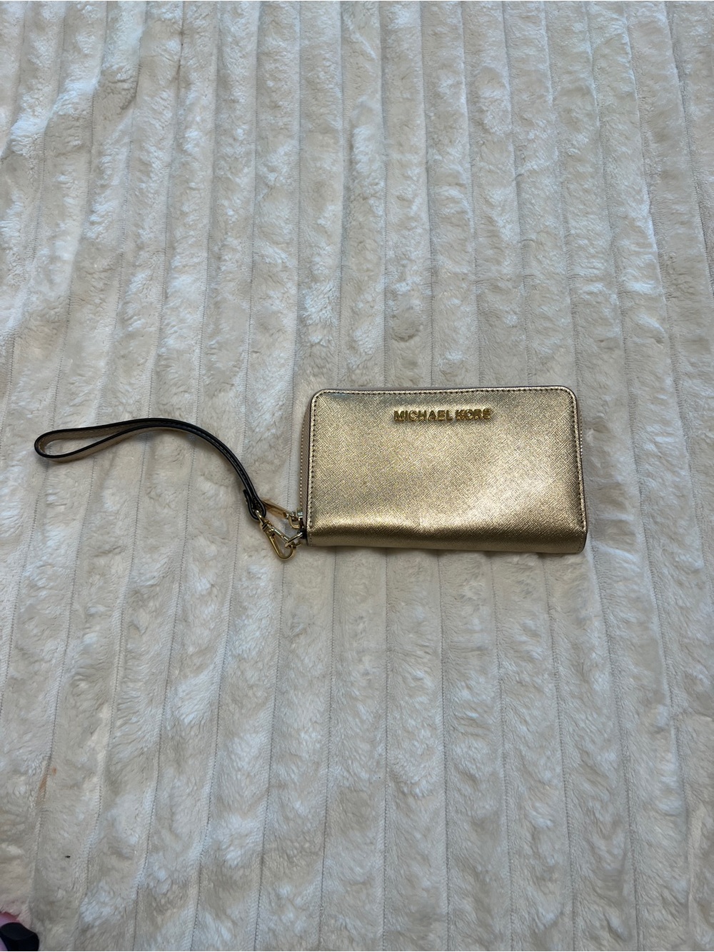 Michael Kors Metallic Gold Wristlet Phone Case with Removable Strap